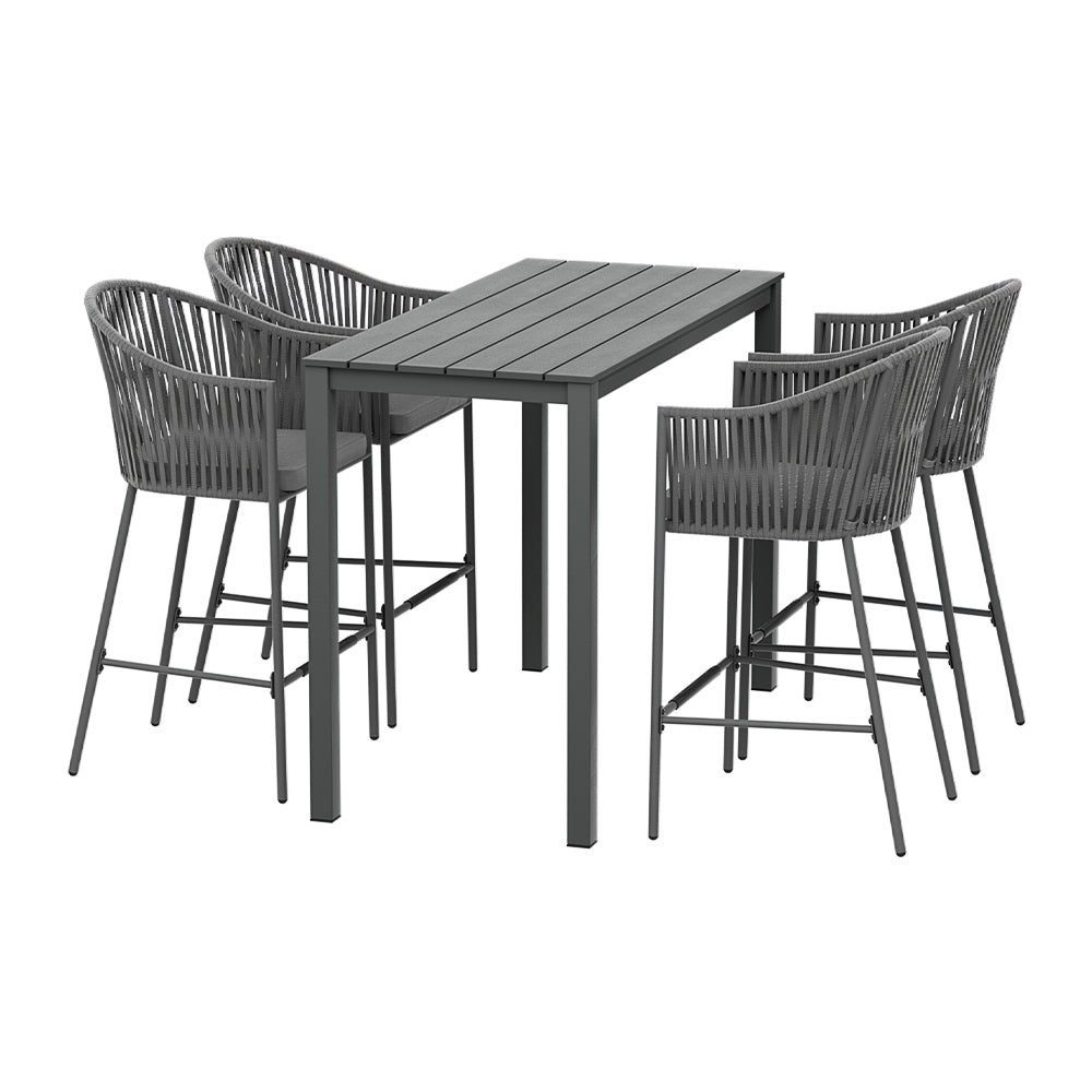 Gardeon 5-Piece Outdoor Bar Set Dining Table Rope Chair Patio Bistro Set - Cosy Abode