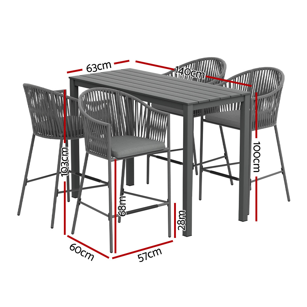 Gardeon 5-Piece Outdoor Bar Set Dining Table Rope Chair Patio Bistro Set - Cosy Abode