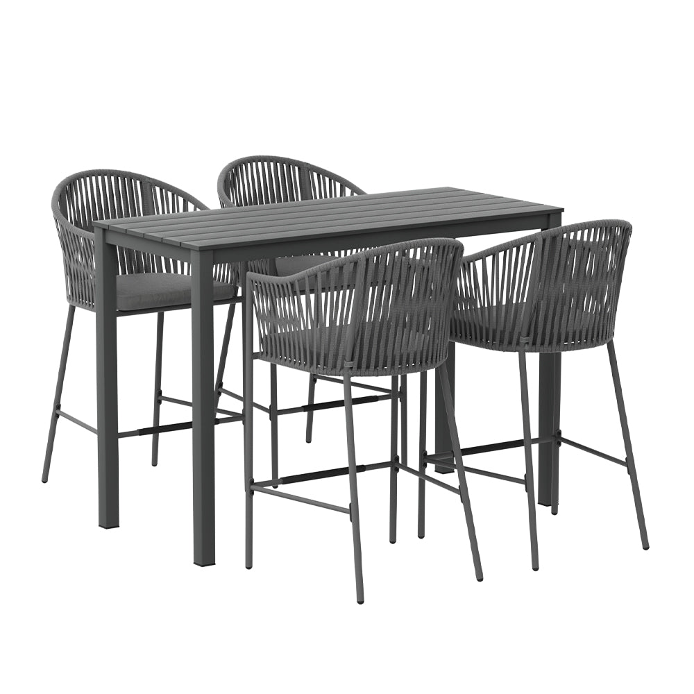 Gardeon 5-Piece Outdoor Bar Set Dining Table Rope Chair Patio Bistro Set - Cosy Abode