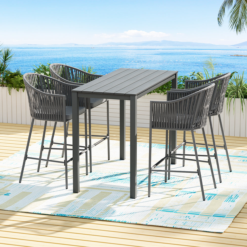 Gardeon 5-Piece Outdoor Bar Set Dining Table Rope Chair Patio Bistro Set - Cosy Abode