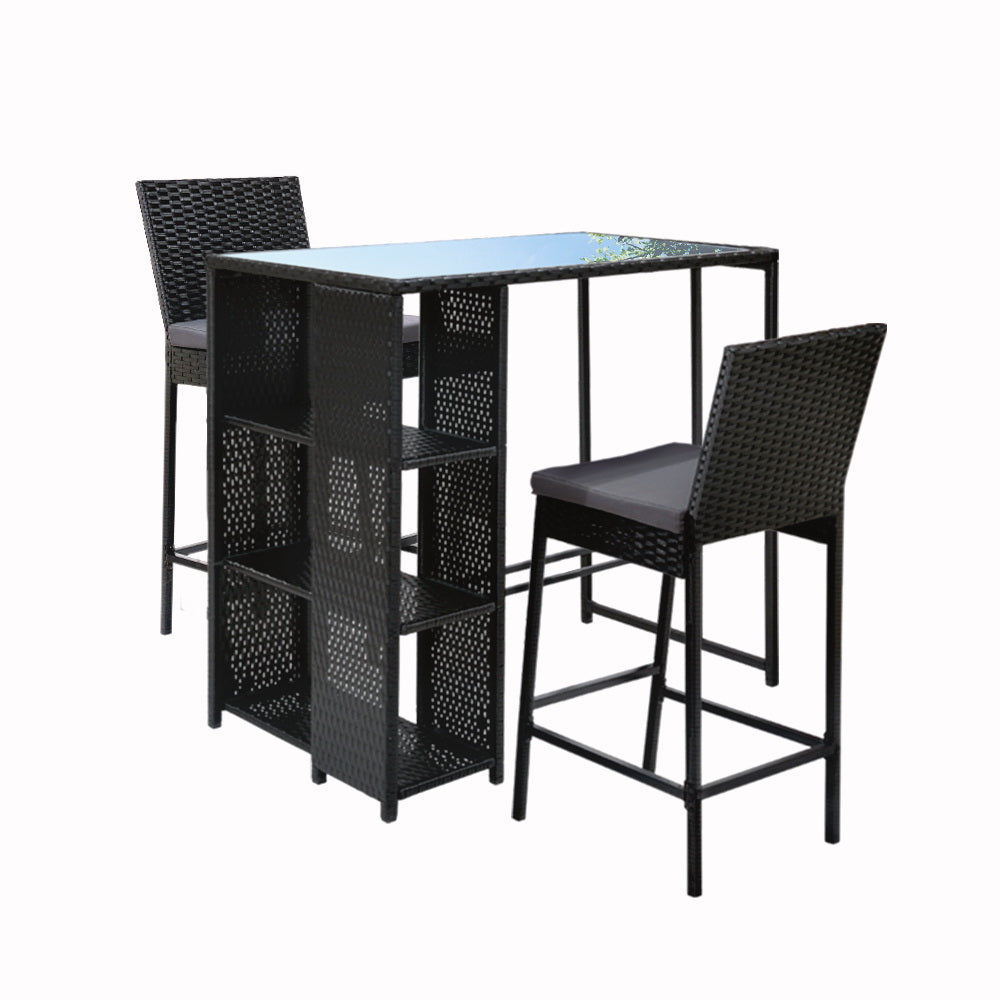 Gardeon 3-Piece Outdoor Bar Set Patio Dining Chairs Wicker Table Stools - Cosy Abode
