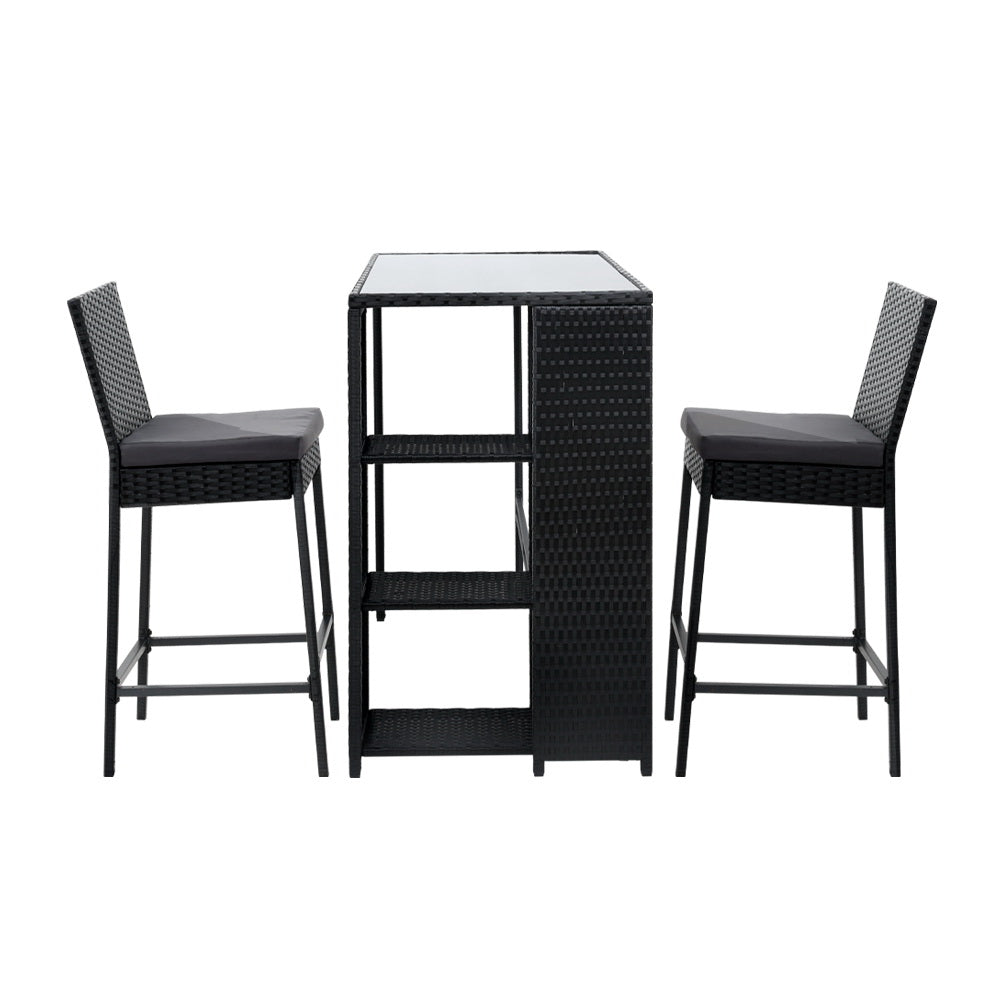Gardeon 3-Piece Outdoor Bar Set Patio Dining Chairs Wicker Table Stools - Cosy Abode