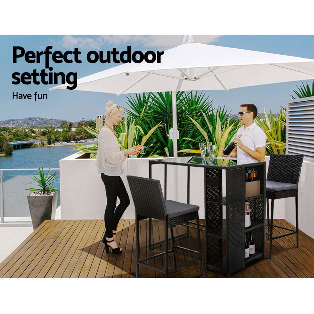 Gardeon 3-Piece Outdoor Bar Set Patio Dining Chairs Wicker Table Stools - Cosy Abode