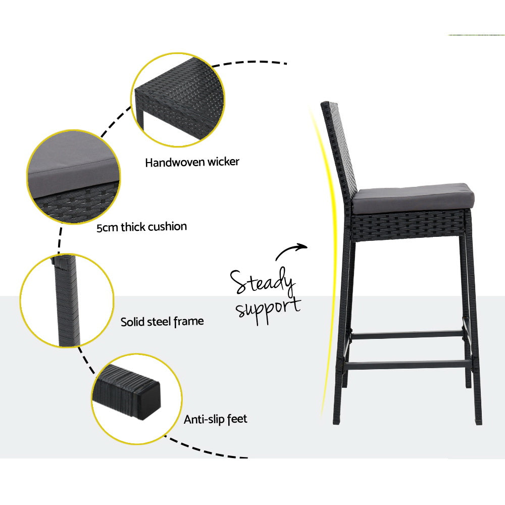 Gardeon 3-Piece Outdoor Bar Set Patio Dining Chairs Wicker Table Stools - Cosy Abode