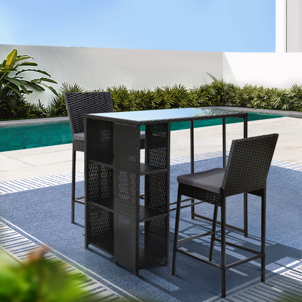 Gardeon 3-Piece Outdoor Bar Set Patio Dining Chairs Wicker Table Stools - Cosy Abode