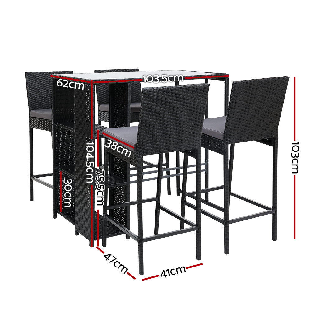 Gardeon 5-Piece Outdoor Bar Set Patio Dining Chairs Wicker Table Stools - Cosy Abode