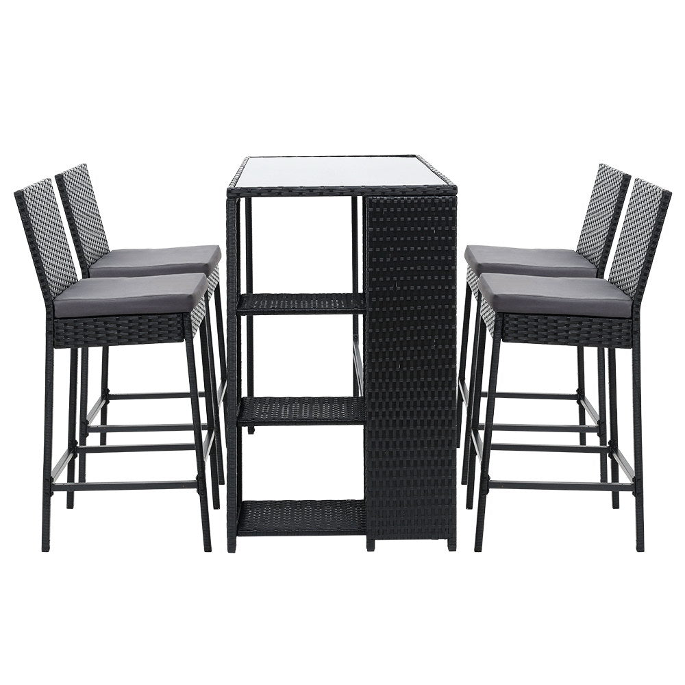 Gardeon 5-Piece Outdoor Bar Set Patio Dining Chairs Wicker Table Stools - Cosy Abode