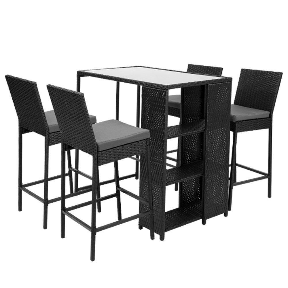 Gardeon 5-Piece Outdoor Bar Set Patio Dining Chairs Wicker Table Stools - Cosy Abode