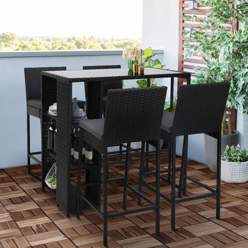 Gardeon 5-Piece Outdoor Bar Set Patio Dining Chairs Wicker Table Stools - Cosy Abode