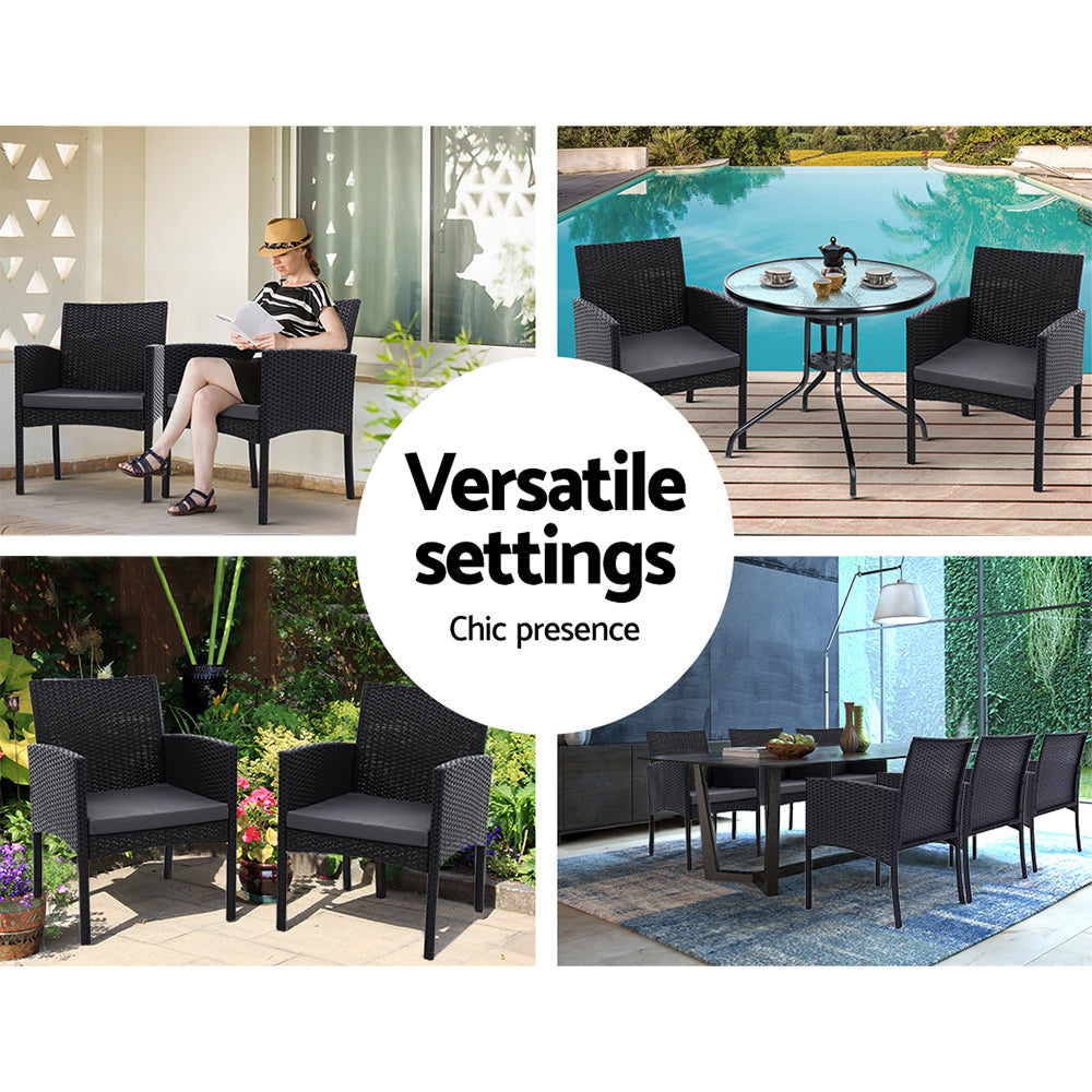 Gardeon 2PC Outdoor Dining Chairs Patio Furniture Rattan Lounge Chair XL Ezra - Cosy Abode