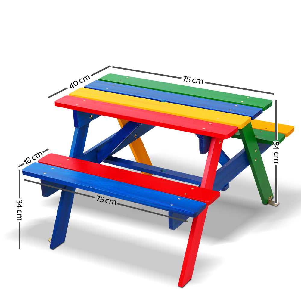 Keezi Kids Wooden Picnic Table Set with Umbrella - Cosy Abode