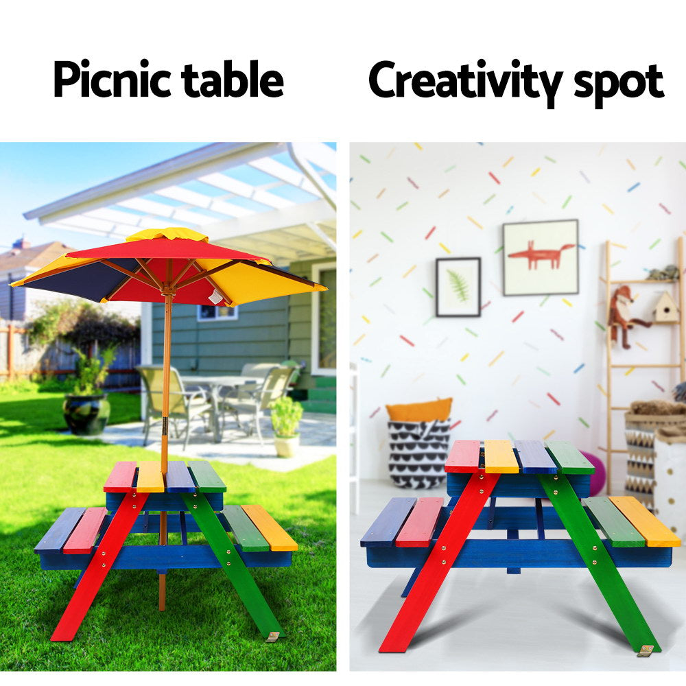 Keezi Kids Wooden Picnic Table Set with Umbrella - Cosy Abode