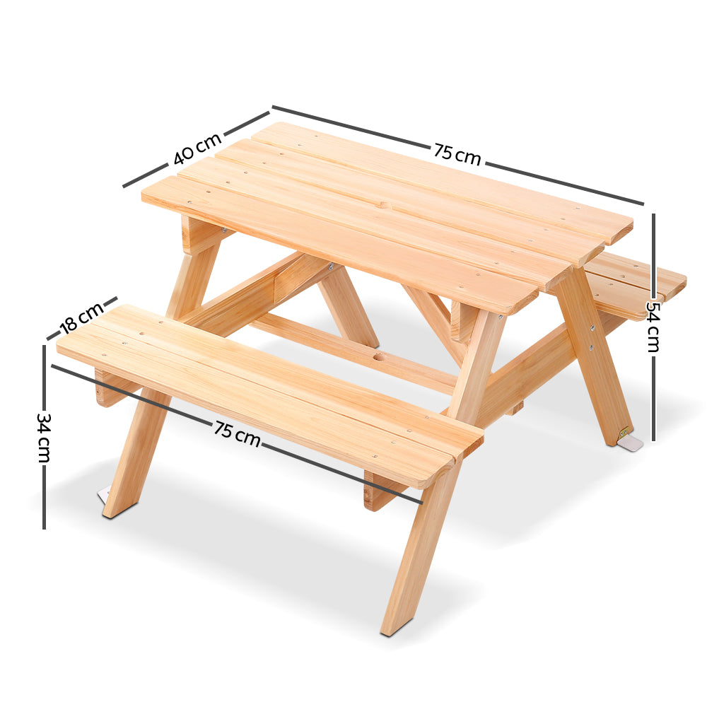 Keezi Kids Wooden Picnic Table Set with Umbrella - Cosy Abode