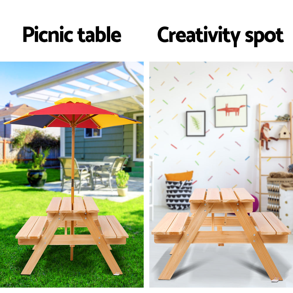 Keezi Kids Wooden Picnic Table Set with Umbrella - Cosy Abode