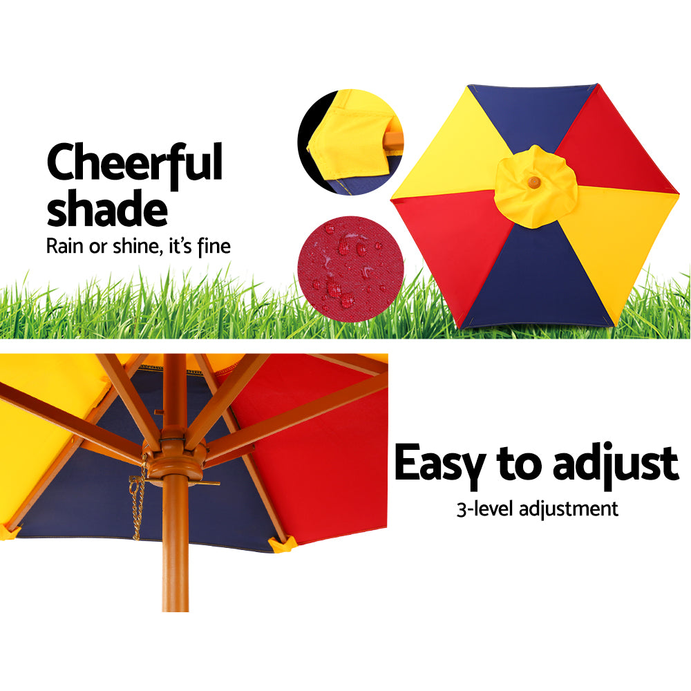 Keezi Kids Wooden Picnic Table Set with Umbrella - Cosy Abode