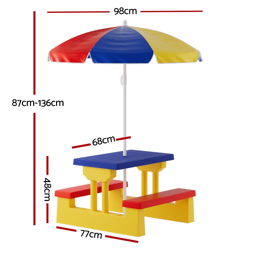 Keezi Kids Outdoor Table and Chairs Set Picnic Bench Umbrella Children Indoor - Cosy Abode