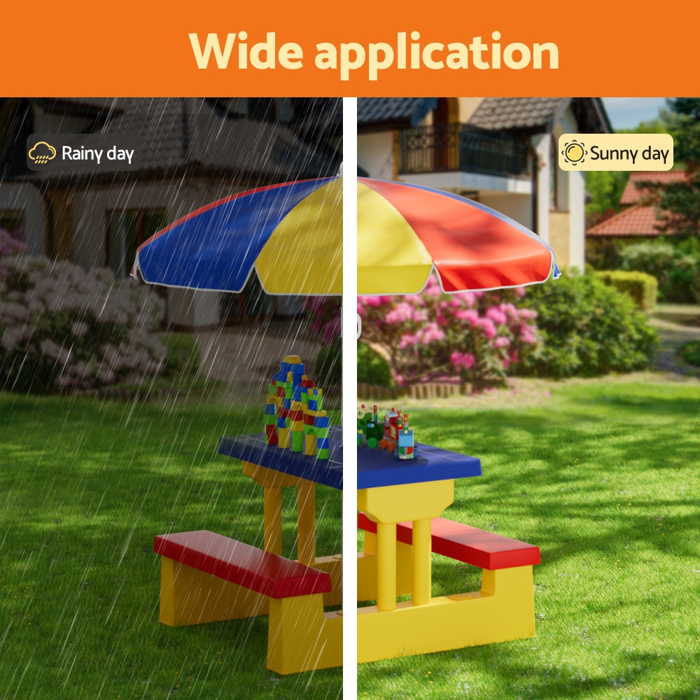 Keezi Kids Outdoor Table and Chairs Set Picnic Bench Umbrella Children Indoor - Cosy Abode