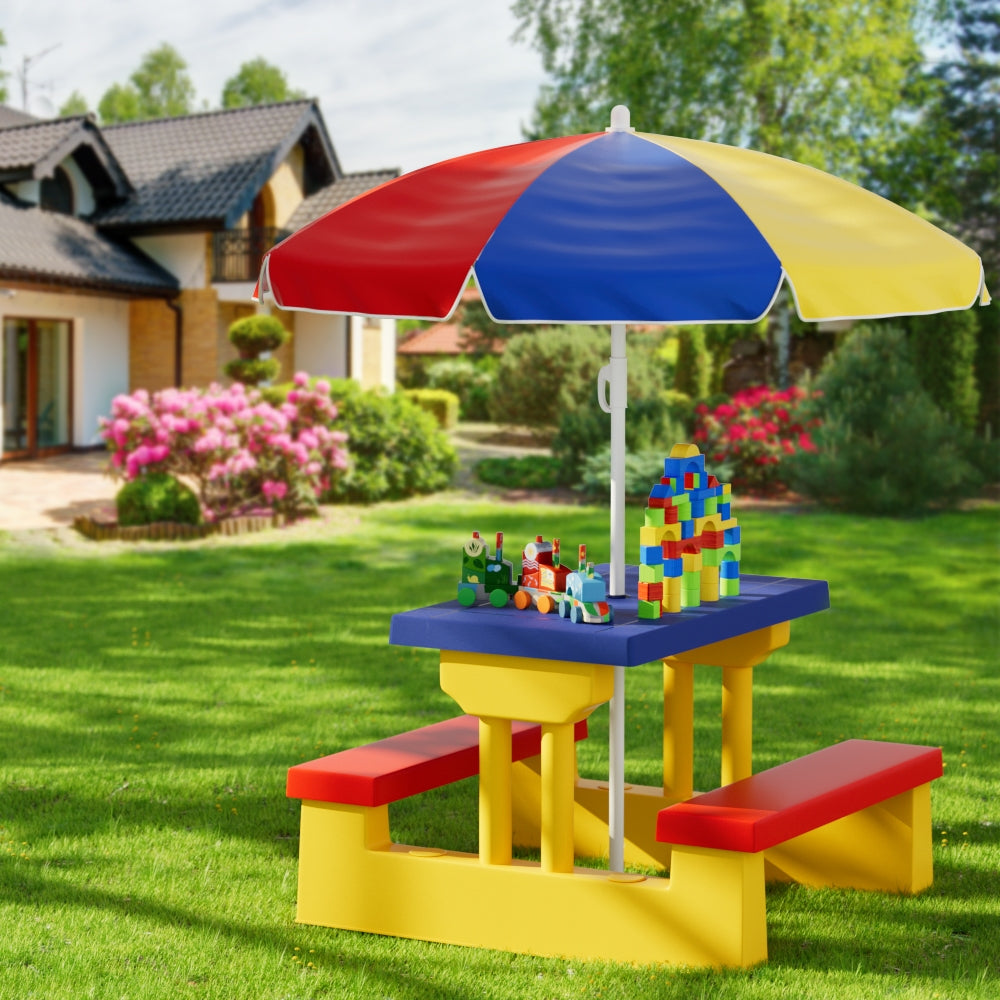 Keezi Kids Outdoor Table and Chairs Set Picnic Bench Umbrella Children Indoor - Cosy Abode