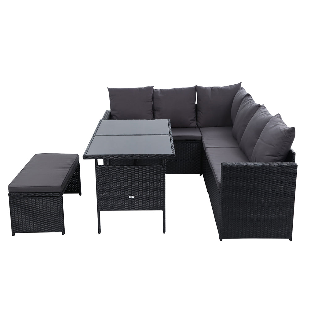 Gardeon Outdoor Furniture Dining Setting Sofa Set Lounge Wicker 8 Seater Black - Cosy Abode