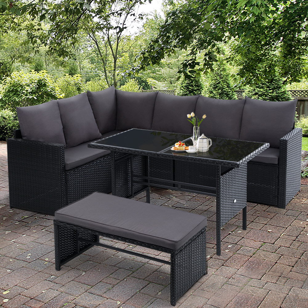 Gardeon Outdoor Furniture Dining Setting Sofa Set Lounge Wicker 8 Seater Black - Cosy Abode