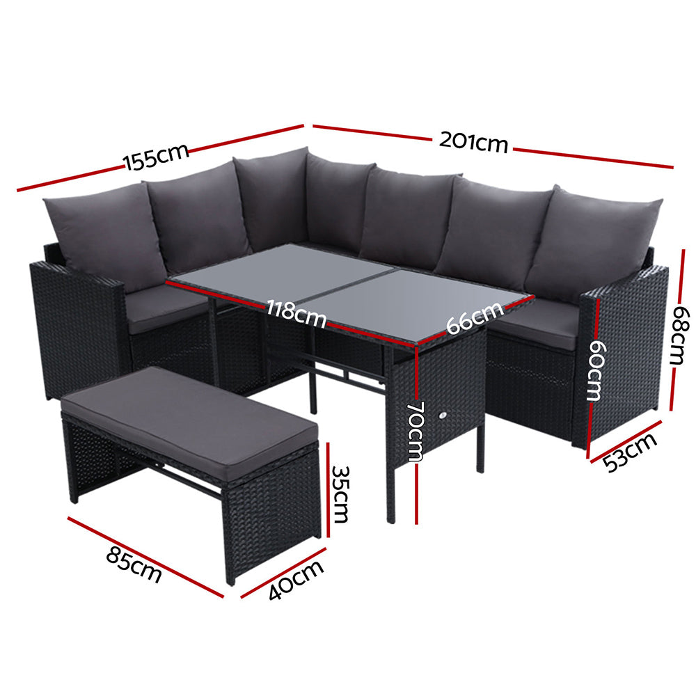 Gardeon Outdoor Dining Set Sofa Lounge Setting Chairs Table Bench Black Cover - Cosy Abode
