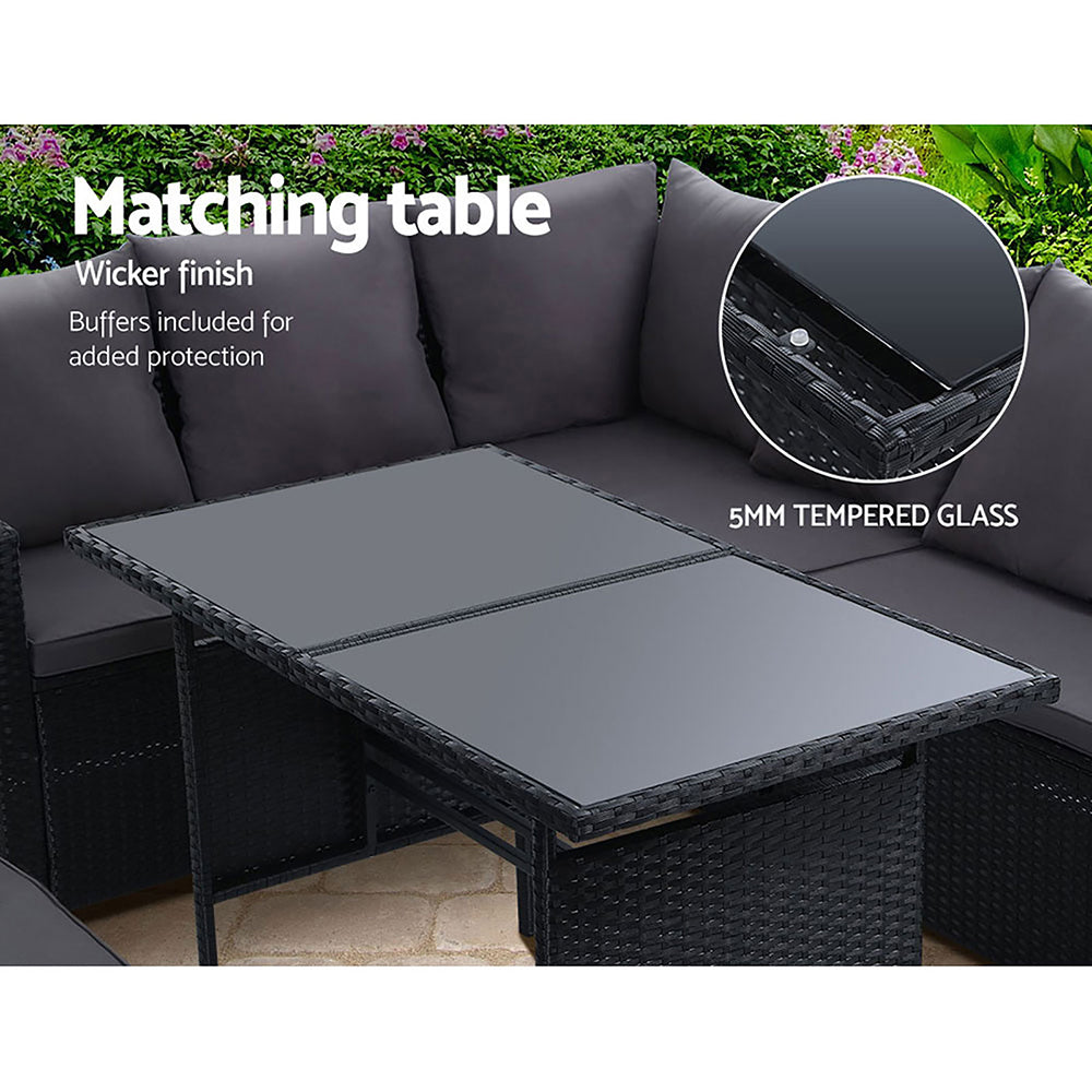 Gardeon Outdoor Dining Set Sofa Lounge Setting Chairs Table Bench Black Cover - Cosy Abode