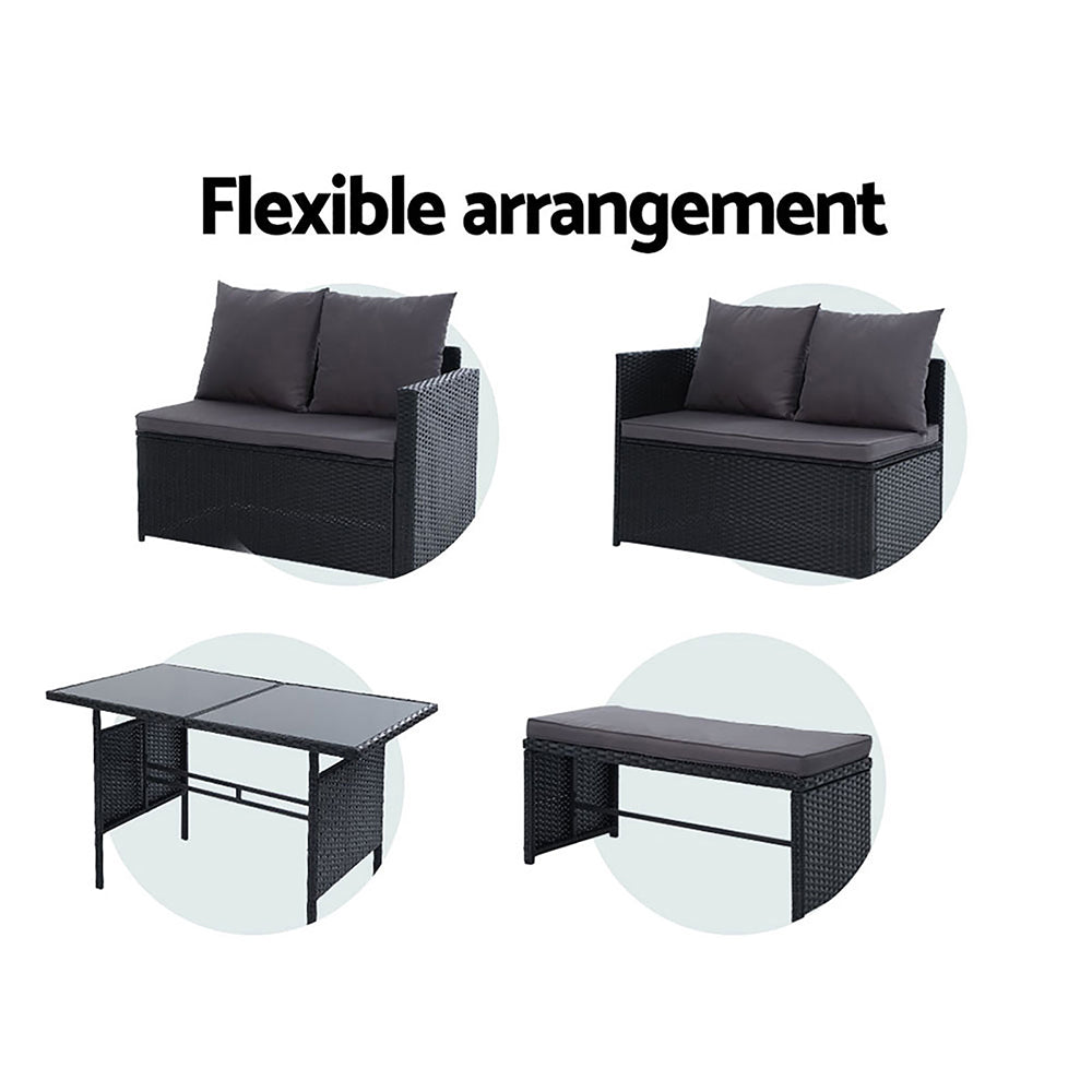 Gardeon Outdoor Dining Set Sofa Lounge Setting Chairs Table Bench Black Cover - Cosy Abode