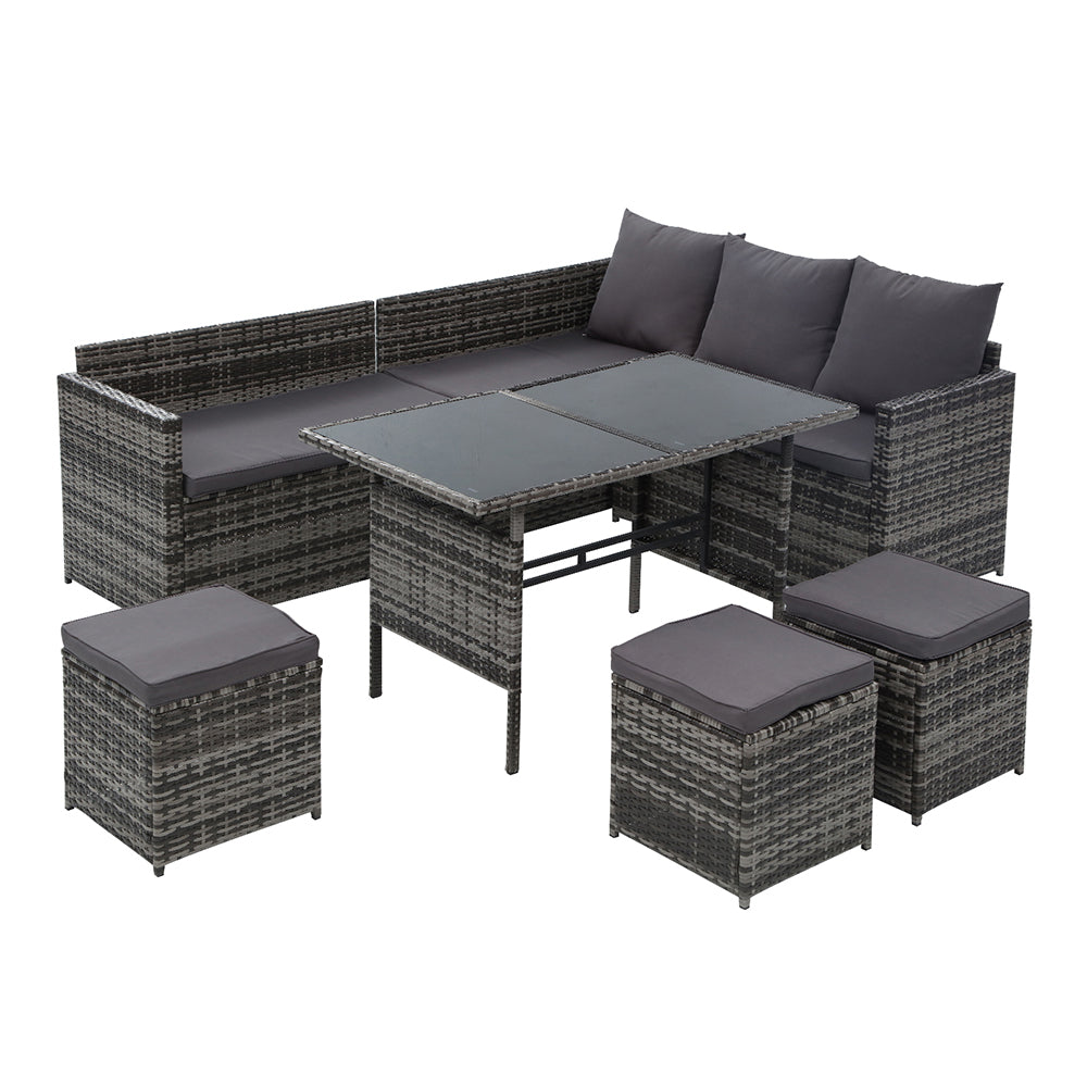 Gardeon Outdoor Furniture Dining Setting Sofa Set Lounge Wicker 9 Seater Mixed Grey - Cosy Abode