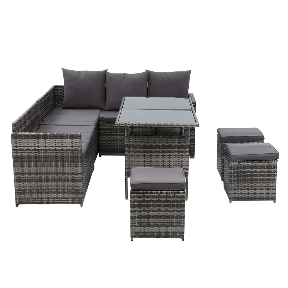 Gardeon Outdoor Furniture Dining Setting Sofa Set Lounge Wicker 9 Seater Mixed Grey - Cosy Abode