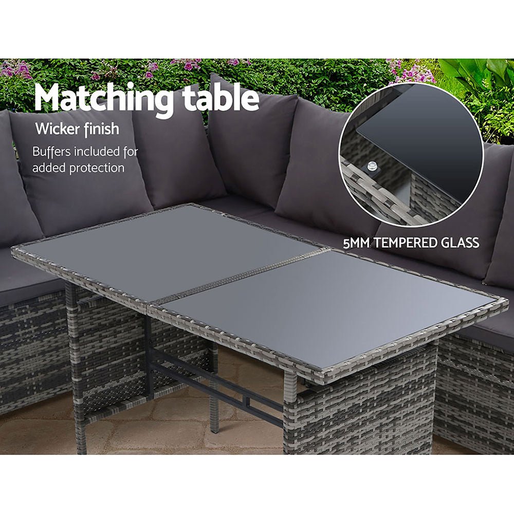 Gardeon Outdoor Furniture Dining Setting Sofa Set Lounge Wicker 9 Seater Mixed Grey - Cosy Abode