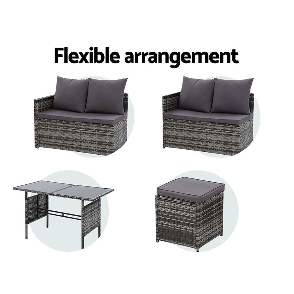 Gardeon Outdoor Furniture Dining Setting Sofa Set Lounge Wicker 9 Seater Mixed Grey - Cosy Abode