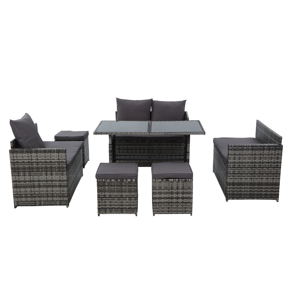 Gardeon Outdoor Dining Set Sofa Lounge Setting Chairs Table Ottoman Grey Cover - Cosy Abode
