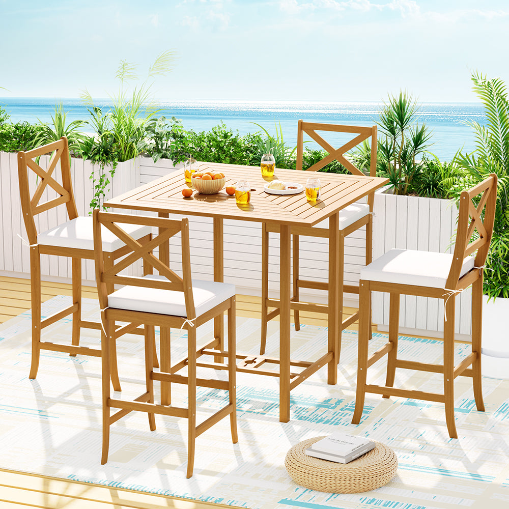 Gardeon 5-Piece Outdoor Bar Set Acacia Wood Bistro Patio Table Stools - Cosy Abode