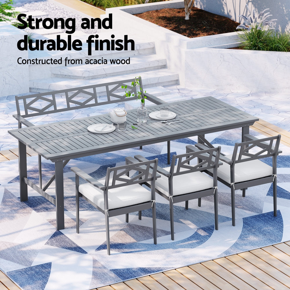 Gardeon Outdoor Dining Set 5 Piece Wooden Table Chairs Setting Grey - Cosy Abode