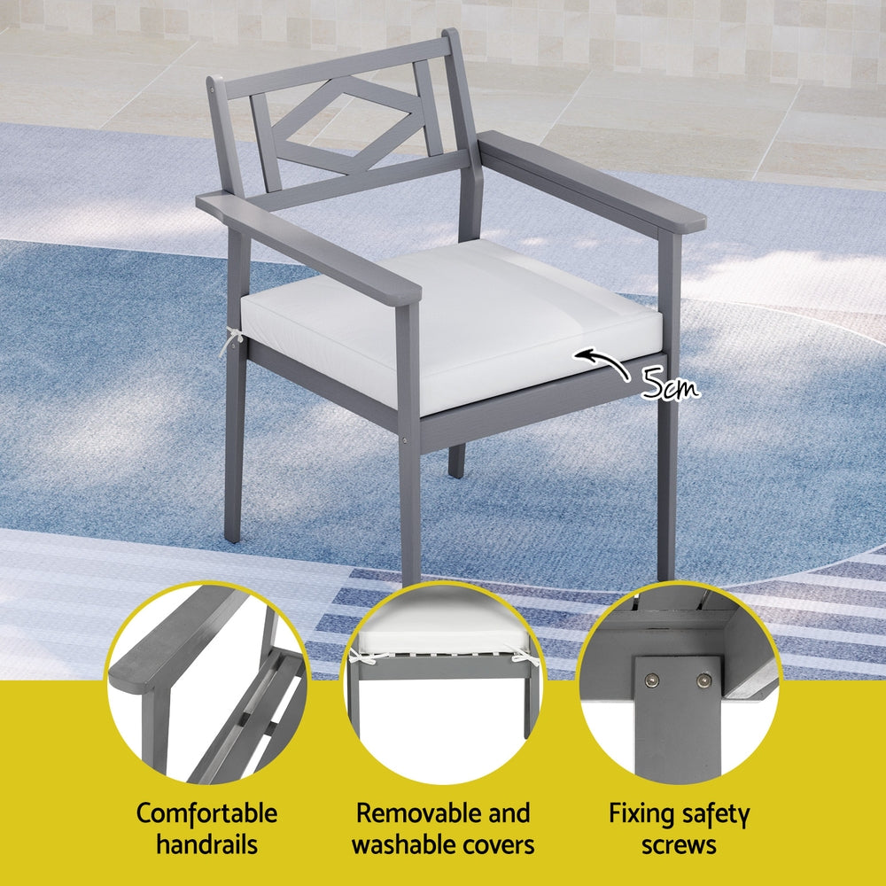 Gardeon Outdoor Dining Set 5 Piece Wooden Table Chairs Setting Grey - Cosy Abode