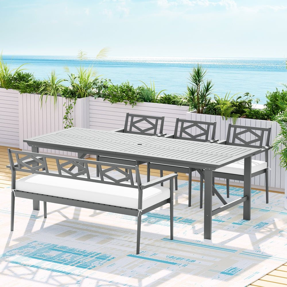 Gardeon Outdoor Dining Set 5 Piece Wooden Table Chairs Setting Grey - Cosy Abode