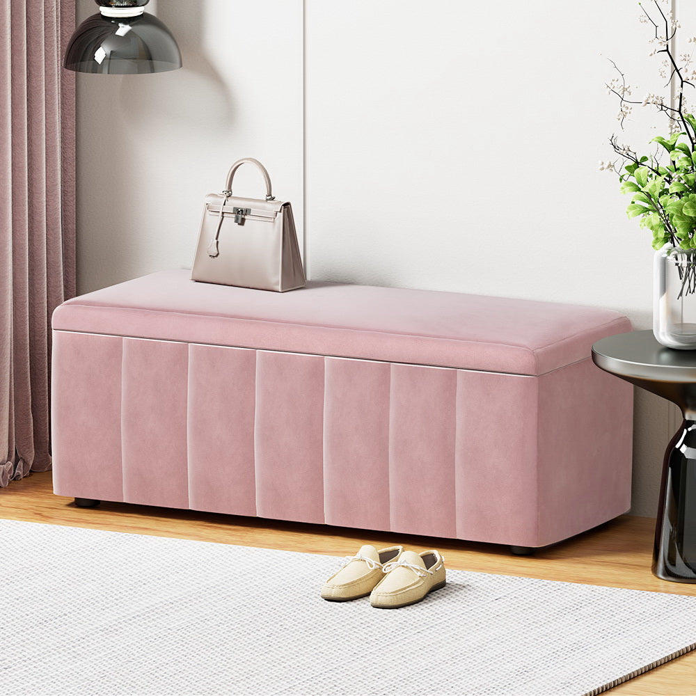 Artiss Storage Ottoman Blanket Box 103cm Velvet Pink - Cosy Abode