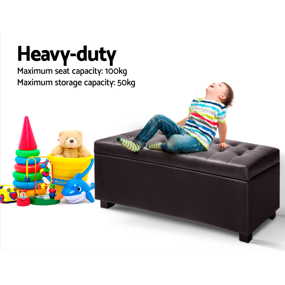 Artiss Storage Ottoman Blanket Box 97cm Leather Brown - Cosy Abode