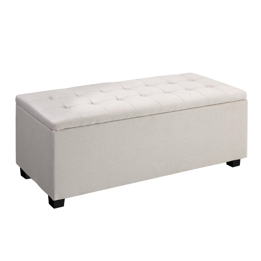 Artiss Storage Ottoman Blanket Box 97cm Linen Beige - Cosy Abode