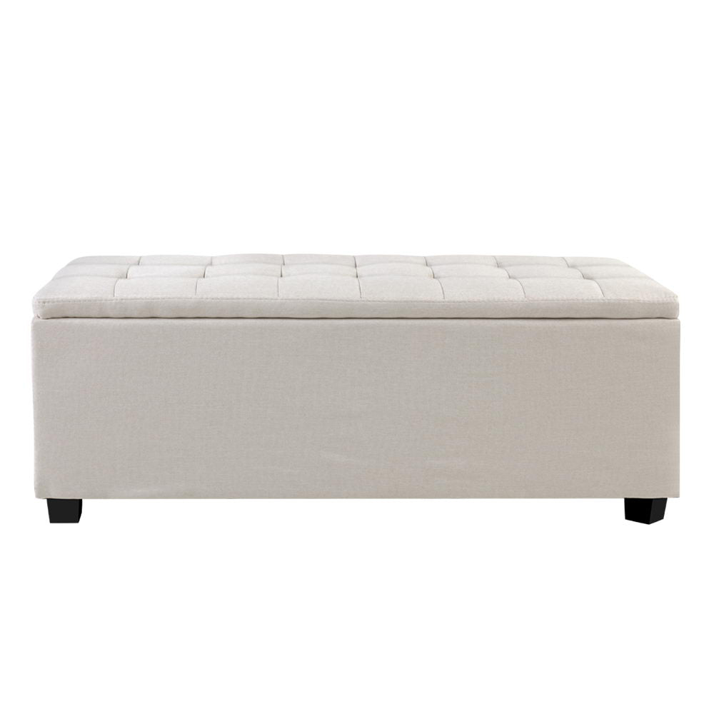 Artiss Storage Ottoman Blanket Box 97cm Linen Beige - Cosy Abode
