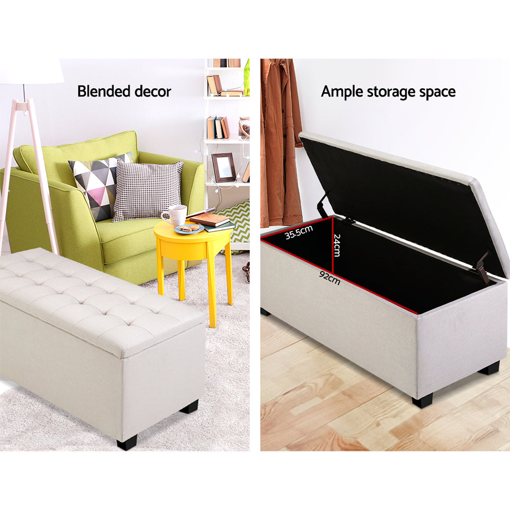 Artiss Storage Ottoman Blanket Box 97cm Linen Beige - Cosy Abode