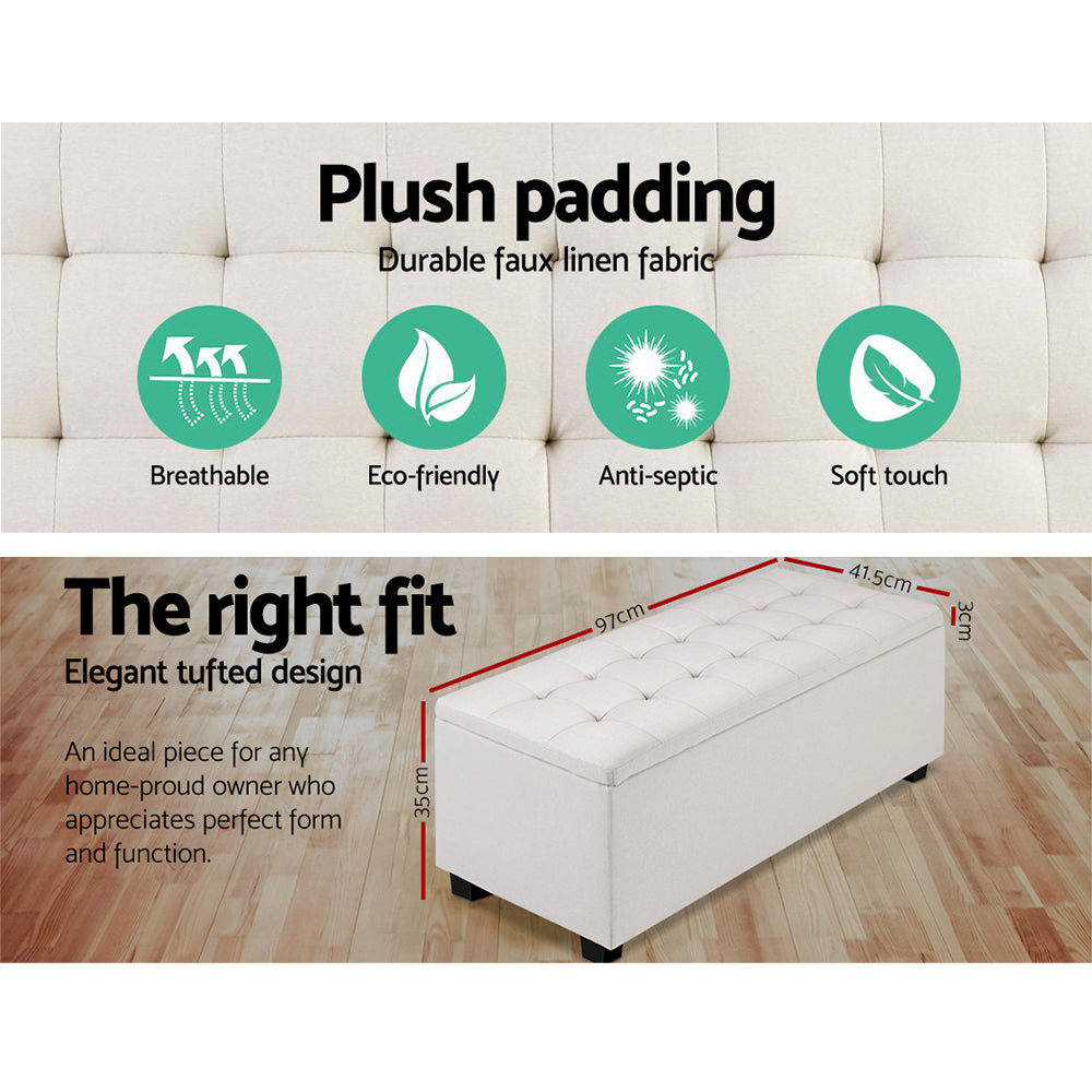 Artiss Storage Ottoman Blanket Box 97cm Linen Beige - Cosy Abode