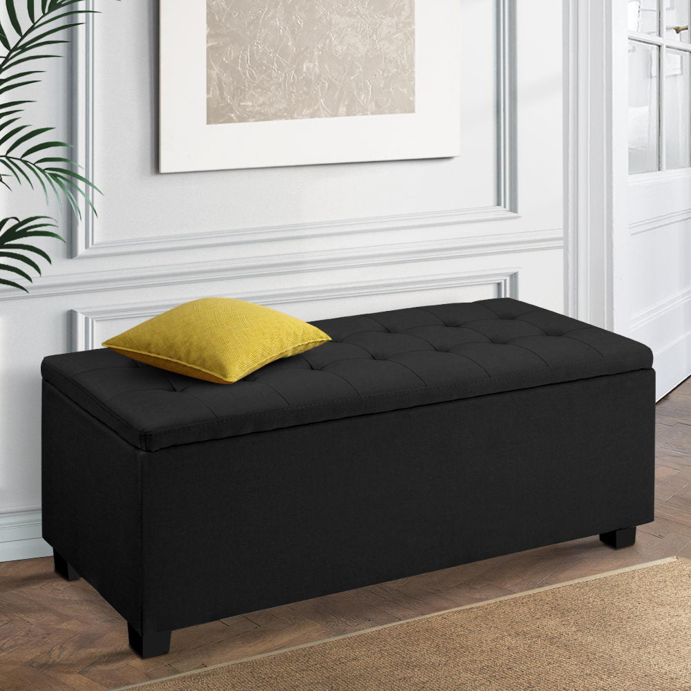 Artiss Storage Ottoman Blanket Box 97cm Linen Black - Cosy Abode