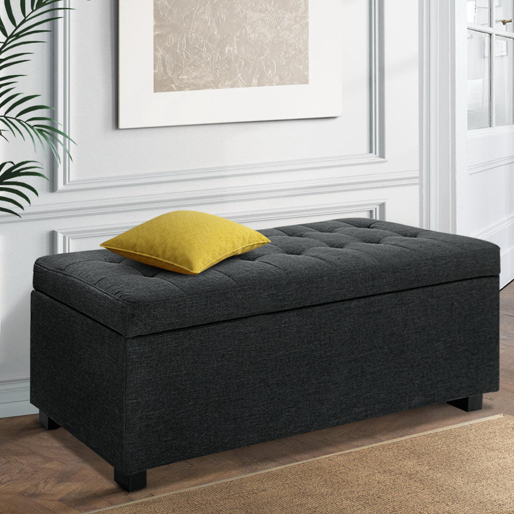 Artiss Storage Ottoman Blanket Box 97cm Linen Charcoal - Cosy Abode