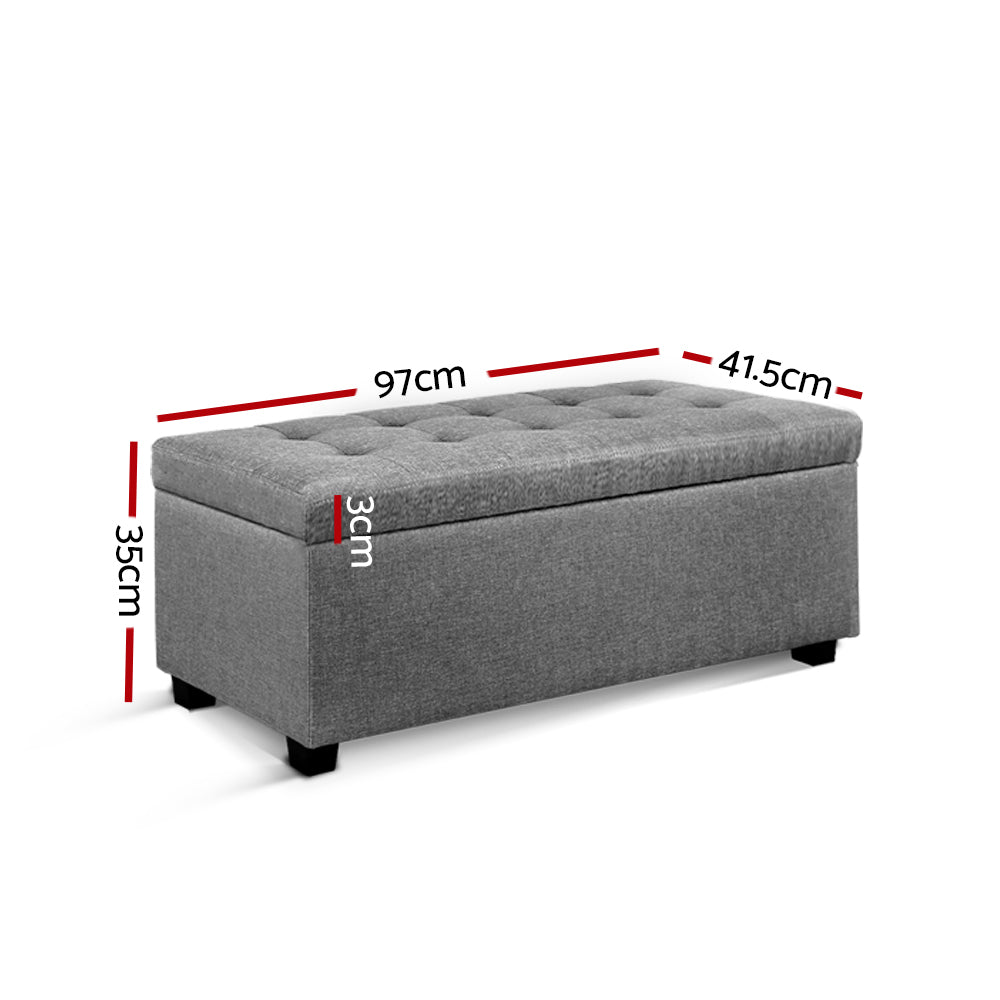 Artiss Storage Ottoman Blanket Box 97cm Linen Light Grey - Cosy Abode