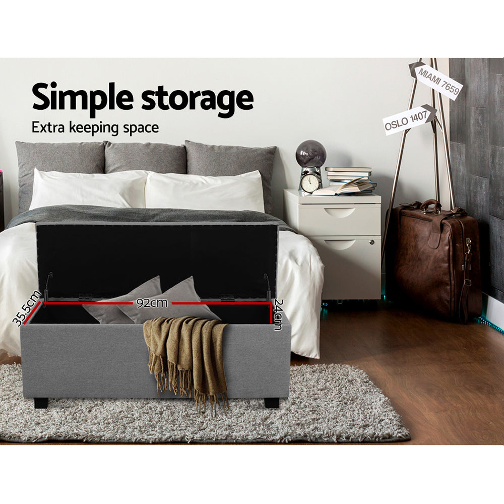 Artiss Storage Ottoman Blanket Box 97cm Linen Light Grey - Cosy Abode