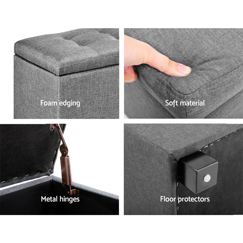 Artiss Storage Ottoman Blanket Box 97cm Linen Light Grey - Cosy Abode
