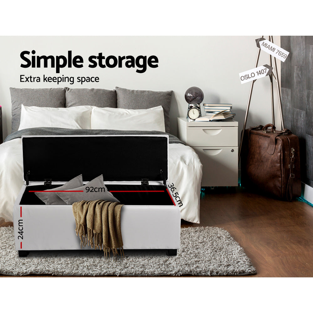 Artiss Storage Ottoman Blanket Box 97cm Leather White - Cosy Abode