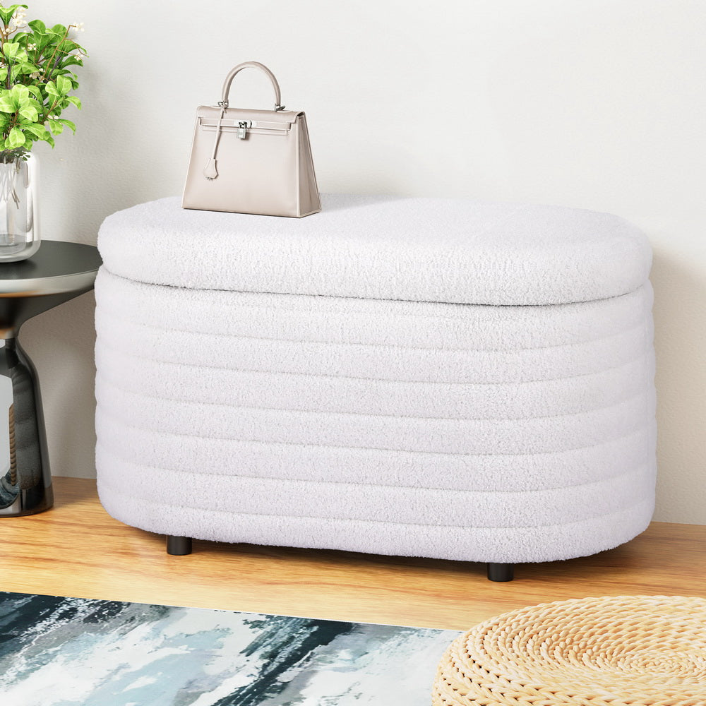Artiss Storage Ottoman Blanket Box 87cm Boucle Fabric Oval - Cosy Abode