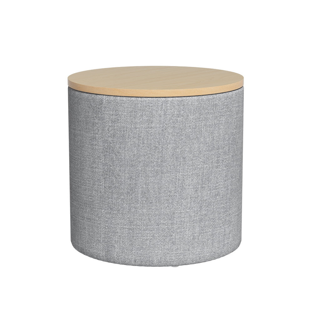 Artiss Storage Ottoman Blanket Box 40cm Linen Round Grey - Cosy Abode